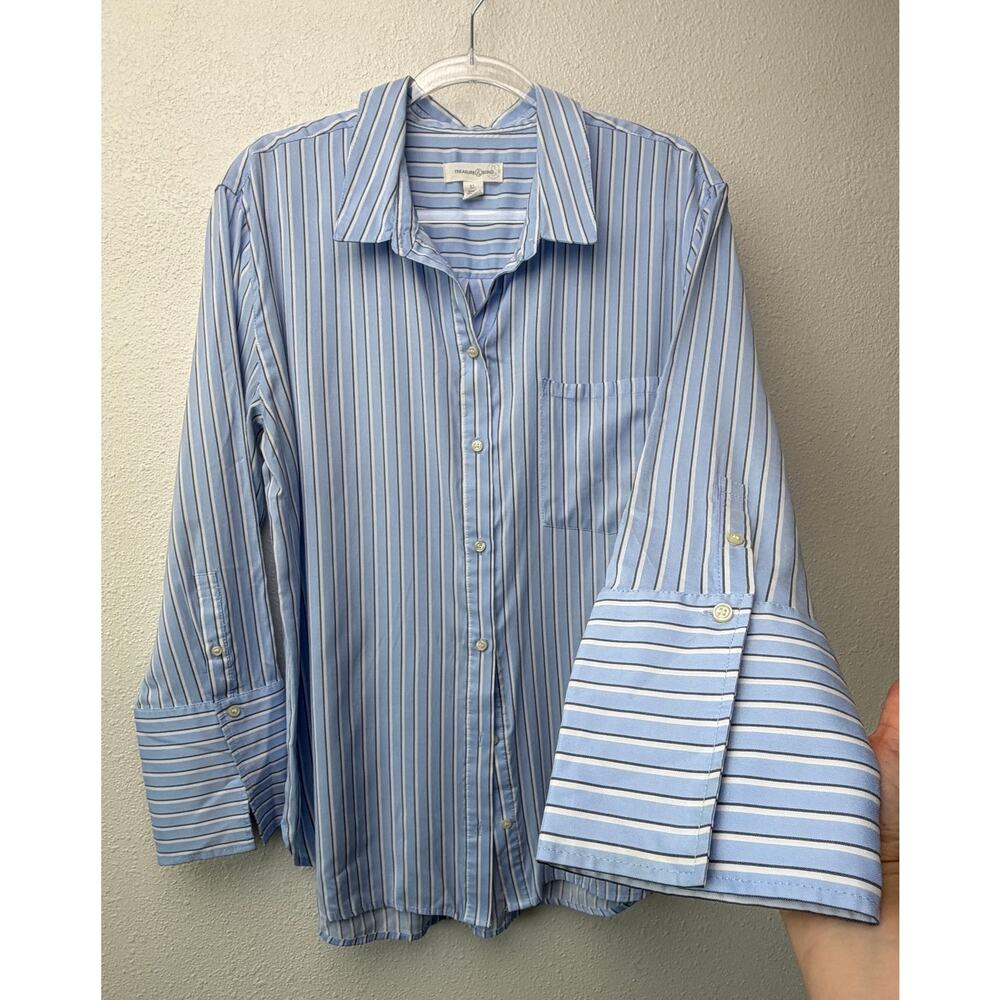 Treasure & Bond Blue Striped Boyfriend Shirt Womens XL - Picture 3 of 14